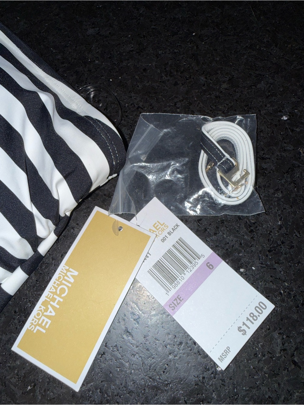NEW MICHAEL KORS Black and White Striped One Shoulder One Piece Swimsuit SZ 6 - Picture 3 of 8